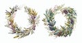 Elegant Hand-Painted Watercolor Floral Wreaths with Lush Greenery and Blooming Flowers, Perfect for Invitations