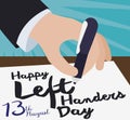 Elegant Hand Writting a Greeting Message for International Left-handers Day, Vector Illustration Royalty Free Stock Photo