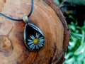 elegant handmade resin jewelry, pressed flowers of daisy in epoxy resin