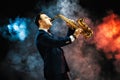 Handsome adult man playing saxophone Royalty Free Stock Photo