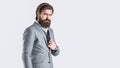 Elegant handsome man in suit. Handsome bearded businessman in classic suits. Man in suit. Male beard and mustache. Sexy Royalty Free Stock Photo