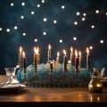 Elegant Hanukkah Menorah Illuminating Peaceful Night Sky