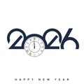 Elegant Happy New Year 2026 with classic countdown clock. Vector Royalty Free Stock Photo