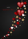 Elegant Happy Valentine`s day festive sparkle Glitter red heart. Valentine day card Illustration