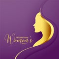 elegant happy womens day wishes card with golden lady face design