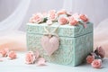 An elegant, heart-shaped decorative box, perfect for storing your sentimental items and cherished possessions., A romantic pastel-