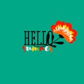 Elegant hello summer lettering and vivid flower on a green