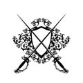 Crossed epee swords and shield vector Royalty Free Stock Photo