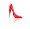 Elegant high heel shoe isolated. Classic women leather red footwear element. Festive clothing