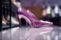 Elegant purple shiny high heel shoe in store