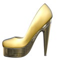 Golden High Heels shoes, woman futuristic footwear, 3d illustration