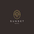 Elegant hipster gold sun sunset sunrise with beach ocean sea water logo icon vector in trendy line linear, outline logo vector fo Royalty Free Stock Photo