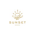 Elegant hipster gold sun sunset sunrise with beach ocean sea water logo icon vector