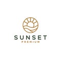 Elegant hipster gold sun sunset sunrise with beach ocean sea water logo icon vector in trendy line linear, outline logo vector fo Royalty Free Stock Photo
