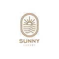 Elegant hipster gold sun sunset sunrise with beach ocean sea water logo icon vector in trendy line linear, outline logo vector Royalty Free Stock Photo