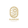 Elegant hipster gold sun sunset sunrise with beach ocean sea water logo icon vector in trendy line linear, outline logo vector Royalty Free Stock Photo