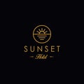 Elegant hipster sun sunset sunrise with beach ocean sea water logo icon vector in trendy line linear, outline logo vector Royalty Free Stock Photo