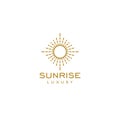 Elegant hipster sun sunset sunrise with beach ocean sea water logo icon vector in trendy line linear, outline logo vector