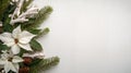 Elegant Holiday Arrangement with White Poinsettias and Pinecones, AI