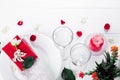 Elegant holiday table setting with red ribbon gift Royalty Free Stock Photo