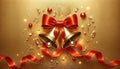 Festive Christmas Bells with Musical Notes on Golden Background, AI Generated Royalty Free Stock Photo