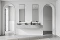 Elegant home bathroom interior with double sink and vanity, accessories Royalty Free Stock Photo