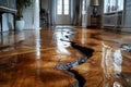 Elegant Home\'s Parquet Floor Marred by Water Damage. Concept Parquet Flooring, Water Damage, Home