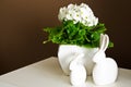 White ceramic easter bunnies home decoration