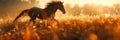 Elegant horse galloping in sunlit meadow photorealistic rim lit scene captures graceful beauty Royalty Free Stock Photo