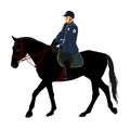 Elegant horse with jockey vector illustration isolated on white background. Police man riding horse. Hippodrome sport event. Royalty Free Stock Photo