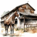 Elegant Horse Stables on a Clean White Background. Perfect for Invitations and Posters.