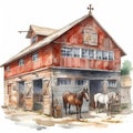 Elegant Horse Stables on a Clean White Background. Perfect for Invitations and Posters.