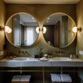 Elegant Hotel Bathroom with Large Mirror and Small Sink. Generative AI Royalty Free Stock Photo