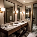 Elegant Hotel Bathroom with Large Mirror and Small Sink. Generative AI Royalty Free Stock Photo
