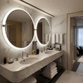 Elegant Hotel Bathroom with Large Mirror and Small Sink. Generative AI Royalty Free Stock Photo