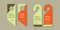 Elegant hotel door hanger design for handle or knob. Do not disturb, please service or clean room doorhanger template. Vector die