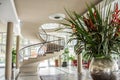 Elegant hotel lobby with a spiral staircase