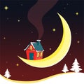 Elegant house on the moon with a night background, stars and Christmas trees