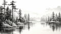 Elegant Black And White Autumn Landscape Painting In 8k Resolution