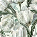 Elegant Image of White Tulips with Long Green Leaves on White Background, Embracing Simplicity