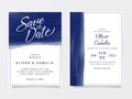 Elegant indigo brush stroke wedding invitation cards template. Artistic blue abstract background save the date, invitation,