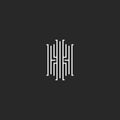 Elegant initials IH or HI letters logo monogram, creative linked two symbols H and I retro design element, thin black and white