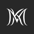 Elegant initials MK or KM monogram logo design with stylish overlapping two letters M and K and minimalistic black and white