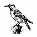 Elegant Inking Techniques: Hyperrealistic Fauna Illustration Of A Bird On A Tree Stump