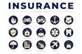 Elegant Insurance Icon Set with Car, Property, Fire, Life, Pet, Travel, Dental, Commercial, Health, Marine, Liability Web Icons Royalty Free Stock Photo