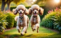 An elegant and intelligent Poodle is frolicking in the garden