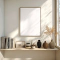 Elegant Interior with Blank Frame and Decorative Shelf Royalty Free Stock Photo