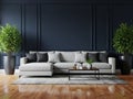 Modern living room with sectional sofa and potted plants Royalty Free Stock Photo