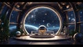 Modern observatory interior night sky with stars on the background space exploration concept
