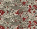Elegant intricate pattern artwork with grey and red colors, fancy decorative painting